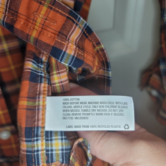 Cat & Jack Boys Orange/blue Plaid cotton long sleeve button down shirt - Picture 5 of 5